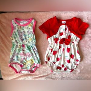 CareBear Romper and Strawberry romper baby girl